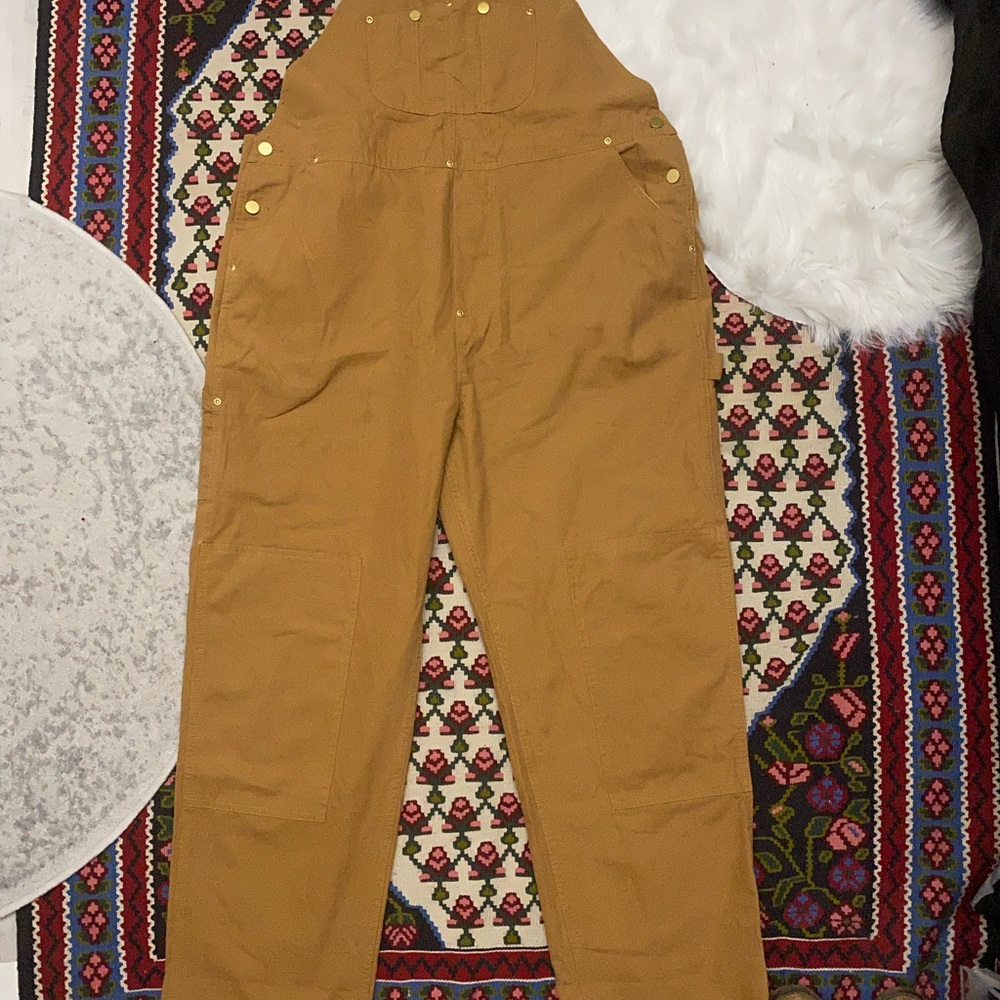 Tan Overalls with Adjustable Straps and Bib Front